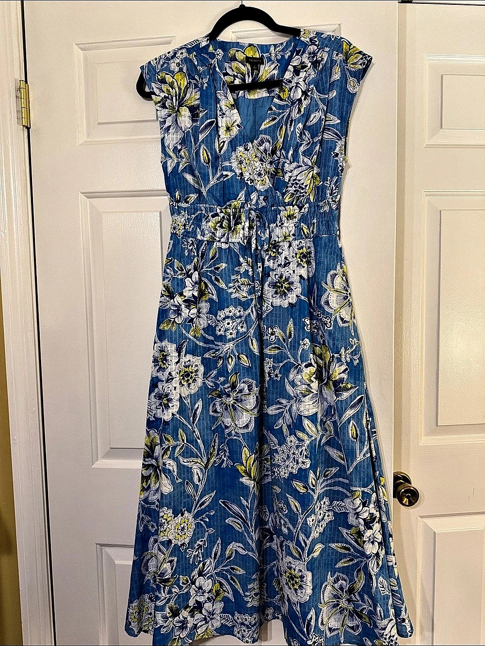 Talbots Floral Midi Dress in Blue & Yellow Size 2 Like New